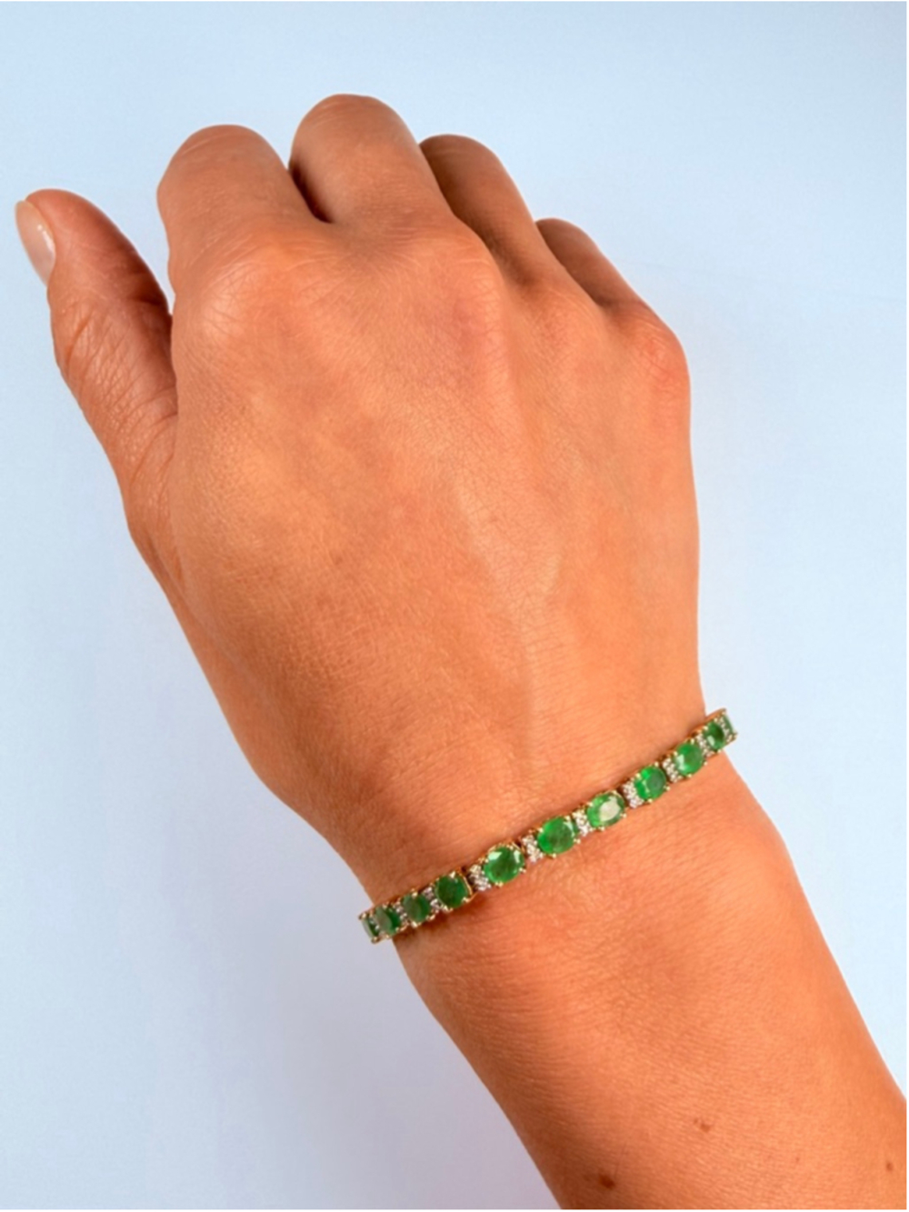14K Solid Yellow Gold EFFY Colombian Emerald & Diamond Tennis Bracelet $7250 - Picture 3 of 11